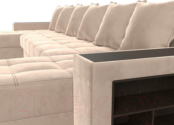 Изображение товара Диван П-образный Лига Диванов Дубай полки справа (велюр бежевый)