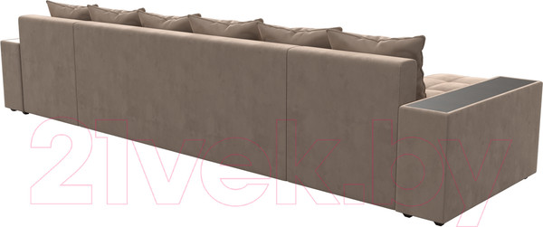Изображение товара Диван П-образный Лига Диванов Дубай полки справа (велюр бежевый)