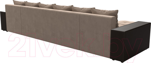 Изображение товара Диван П-образный Лига Диванов Дубай полки справа (велюр бежевый/экокожа коричневый)
