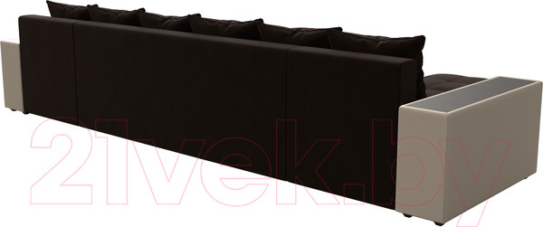 Изображение товара Диван П-образный Лига Диванов Дубай полки справа (микровельвет коричневый/экокожа бежевый)