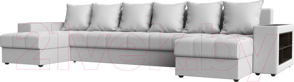 Изображение товара Диван П-образный Лига Диванов Дубай полки справа (экокожа белый)