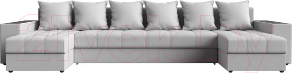 Изображение товара Диван П-образный Лига Диванов Дубай полки справа (экокожа белый)