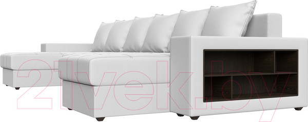 Изображение товара Диван П-образный Лига Диванов Дубай полки справа (экокожа белый)
