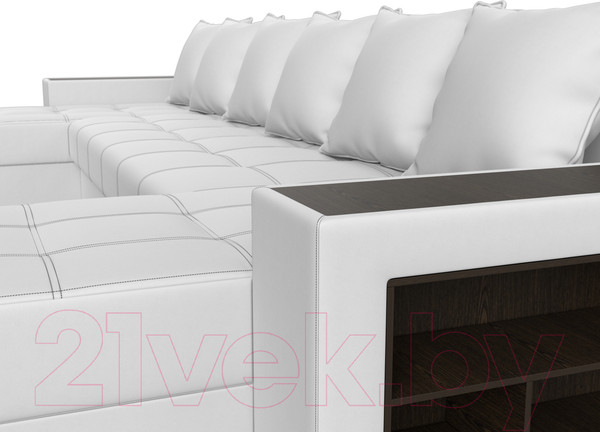 Изображение товара Диван П-образный Лига Диванов Дубай полки справа (экокожа белый)