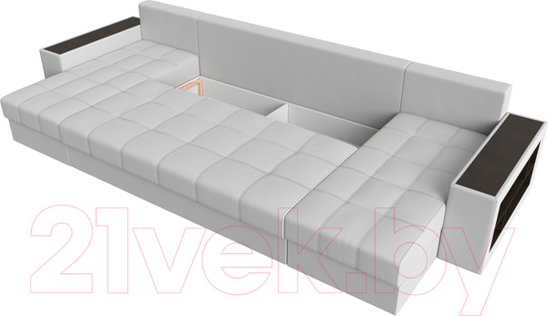 Изображение товара Диван П-образный Лига Диванов Дубай полки справа (экокожа белый)