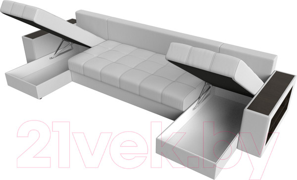 Изображение товара Диван П-образный Лига Диванов Дубай полки справа (экокожа белый)