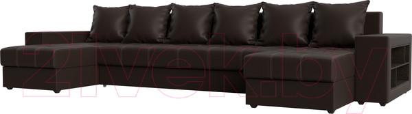 Изображение товара Диван П-образный Лига Диванов Дубай полки справа (экокожа коричневый)
