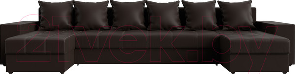 Изображение товара Диван П-образный Лига Диванов Дубай полки справа (экокожа коричневый)