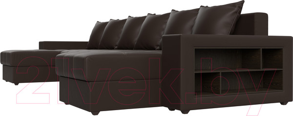Изображение товара Диван П-образный Лига Диванов Дубай полки справа (экокожа коричневый)