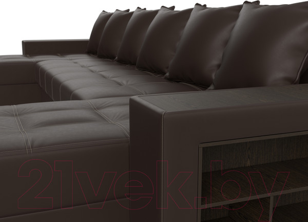 Изображение товара Диван П-образный Лига Диванов Дубай полки справа (экокожа коричневый)