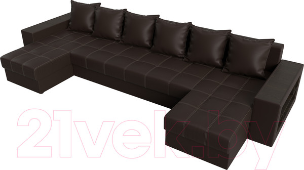 Изображение товара Диван П-образный Лига Диванов Дубай полки справа (экокожа коричневый)