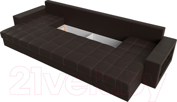 Изображение товара Диван П-образный Лига Диванов Дубай полки справа (экокожа коричневый)