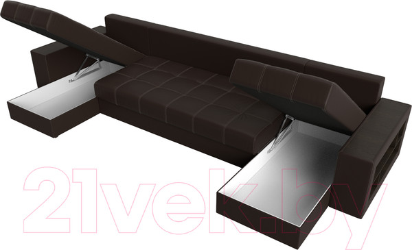 Изображение товара Диван П-образный Лига Диванов Дубай полки справа (экокожа коричневый)