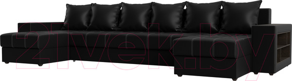 Изображение товара Диван П-образный Лига Диванов Дубай полки справа (экокожа черный)