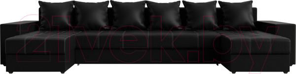 Изображение товара Диван П-образный Лига Диванов Дубай полки справа (экокожа черный)