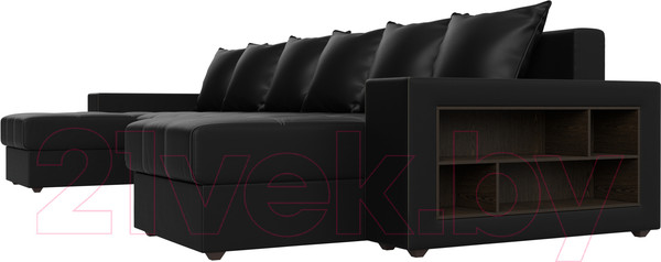 Изображение товара Диван П-образный Лига Диванов Дубай полки справа (экокожа черный)