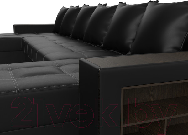 Изображение товара Диван П-образный Лига Диванов Дубай полки справа (экокожа черный)