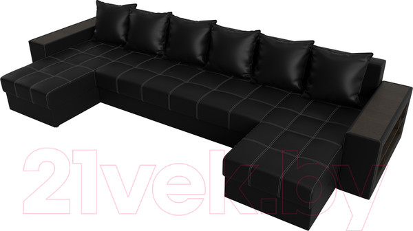 Изображение товара Диван П-образный Лига Диванов Дубай полки справа (экокожа черный)