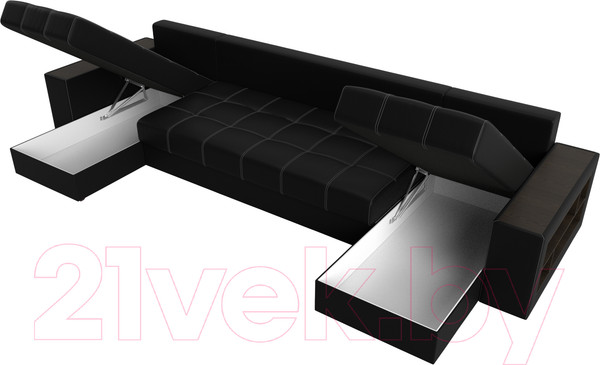 Изображение товара Диван П-образный Лига Диванов Дубай полки справа (экокожа черный)