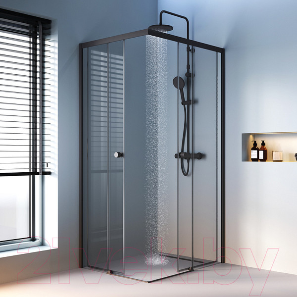 Изображение товара Душевой уголок AM.PM X-Joy Square Slide 90x90 / W94G-403-9090-BТ (черный/прозрачное стекло)