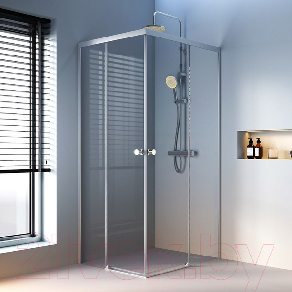 Изображение товара Душевой уголок AM.PM X-Joy Square Slide 90x90 / W94G-403-9090-МТ (матовый хром/прозрачное стекло)