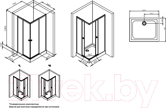 Изображение товара Душевой уголок AM.PM X-Joy Square Slide 100x80 / W94G-403-10080-MТ (матовый хром/прозрачное стекло)