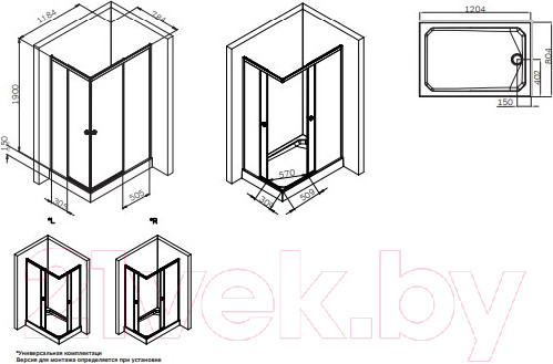 Изображение товара Душевой уголок AM.PM X-Joy Square Slide 120x80 / W94G-403-12080-BТ (черный/прозрачное стекло)