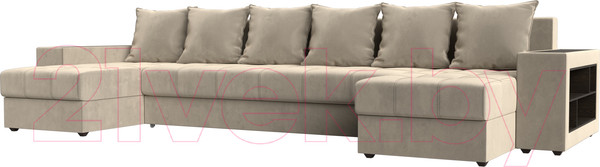 Изображение товара Диван П-образный Лига Диванов Дубай полки справа (микровельвет бежевый)