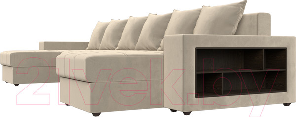 Изображение товара Диван П-образный Лига Диванов Дубай полки справа (микровельвет бежевый)