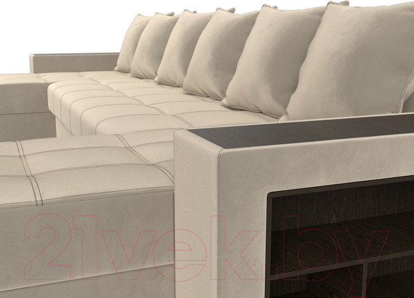 Изображение товара Диван П-образный Лига Диванов Дубай полки справа (микровельвет бежевый)