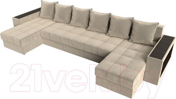 Изображение товара Диван П-образный Лига Диванов Дубай полки справа (микровельвет бежевый)