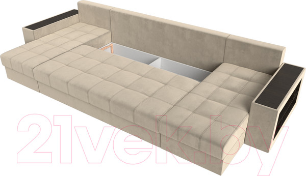 Изображение товара Диван П-образный Лига Диванов Дубай полки справа (микровельвет бежевый)