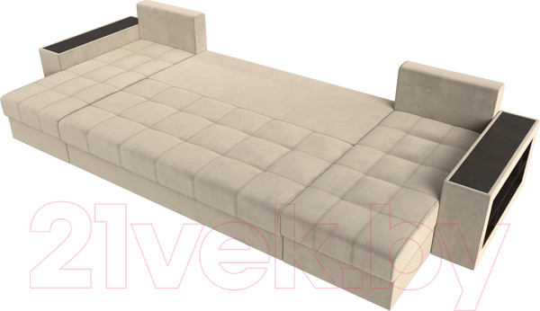 Изображение товара Диван П-образный Лига Диванов Дубай полки справа (микровельвет бежевый)