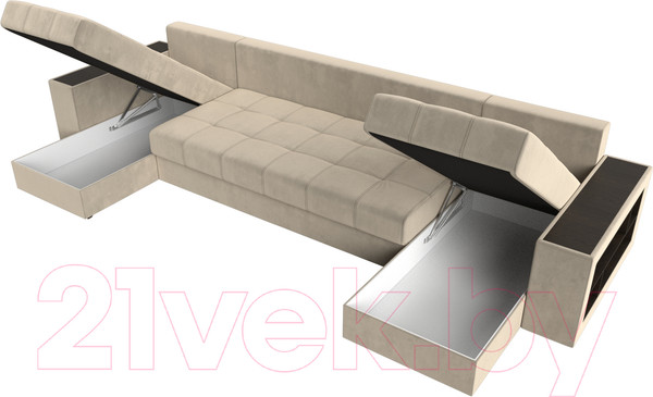 Изображение товара Диван П-образный Лига Диванов Дубай полки справа (микровельвет бежевый)