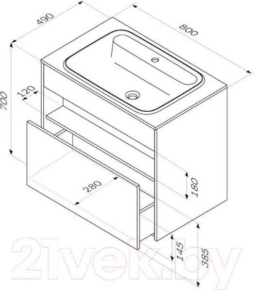 Изображение товара Тумба под умывальник AM.PM Func M8FFUX0801OF (дерево текстурированное)