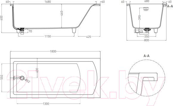 Изображение товара Ванна из искусственного камня Salini Cascata Kit 180x80 / 104513G (S-Sense, глянцевый)