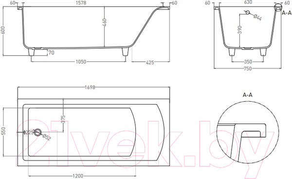 Изображение товара Ванна из искусственного камня Salini Cascata 170x75 / 104123M (S-Stone, матовый)