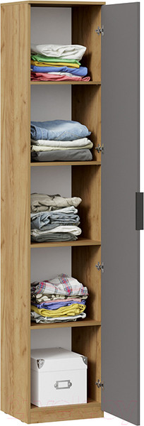 Изображение товара Шкаф-пенал ТриЯ Хилтон для белья исп.2 (дуб крафт золотой/графит матовый)