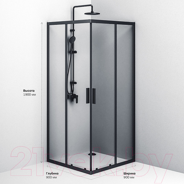 Изображение товара Душевой уголок AM.PM Gem S Square Slide 90x90 / W93G-403-090BT (черный матовый/прозрачное стекло)