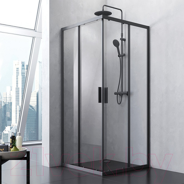 Изображение товара Душевой уголок AM.PM Gem S Square Slide 90x90 / W93G-403-090BT (черный матовый/прозрачное стекло)