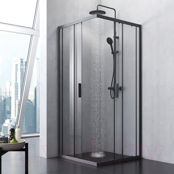 Изображение товара Душевой уголок AM.PM Gem S Square Slide 90x90 / W93G-403-090BT (черный матовый/прозрачное стекло)