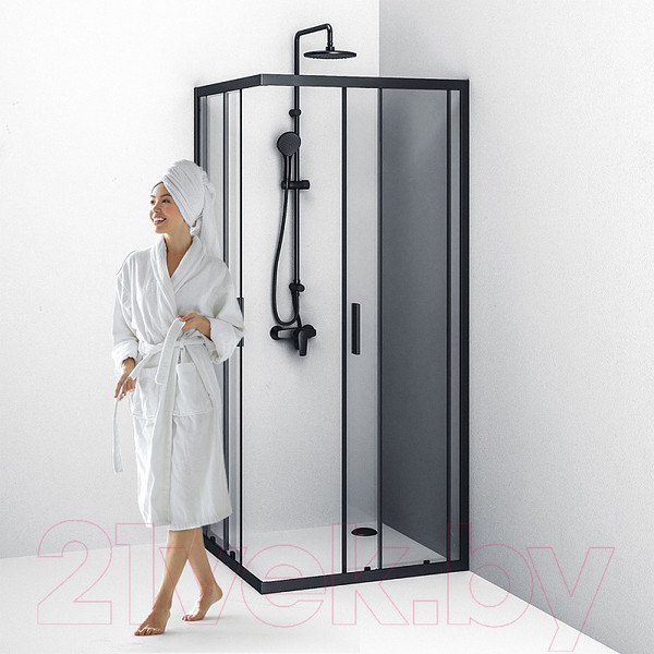 Изображение товара Душевой уголок AM.PM Gem S Square Slide 90x90 / W93G-403-090BT (черный матовый/прозрачное стекло)
