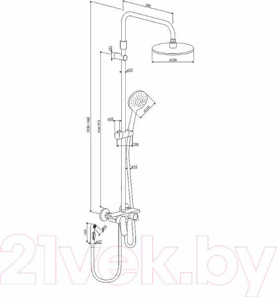 Изображение товара Душевая система со смесителем Damixa Jupiter 977770000