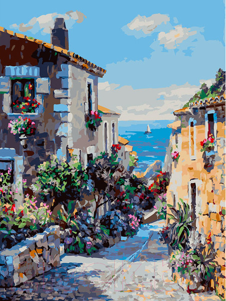 Изображение товара Картина по номерам БЕЛОСНЕЖКА Городок на побережье Коста-Брава / 800-ASV