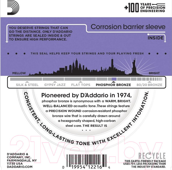 Изображение товара Струны для акустической гитары D'Addario EJ26 Custom Light 11-52 (фосфор/бронза)