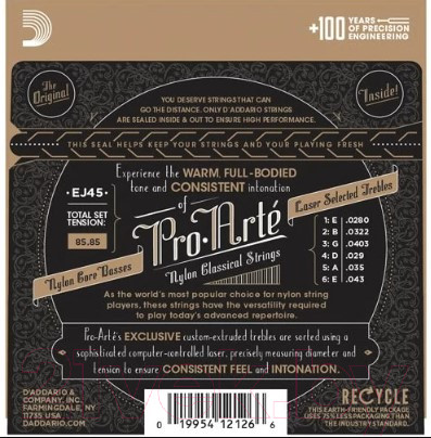 Изображение товара Струны для классической гитары D'Addario EJ45 Normal Tension Silver