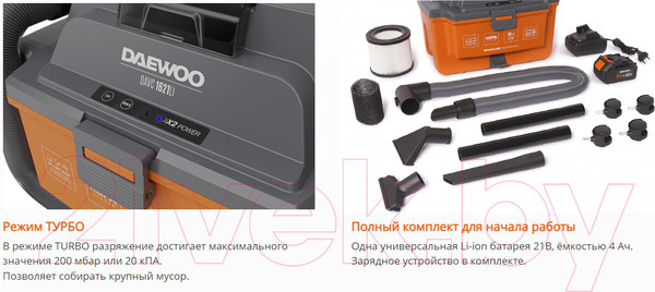 Изображение товара Профессиональный пылесос Daewoo Power DAVC 1621Li SET