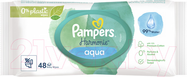 Изображение товара Влажные салфетки детские Pampers Harmonie Aqua (48шт)