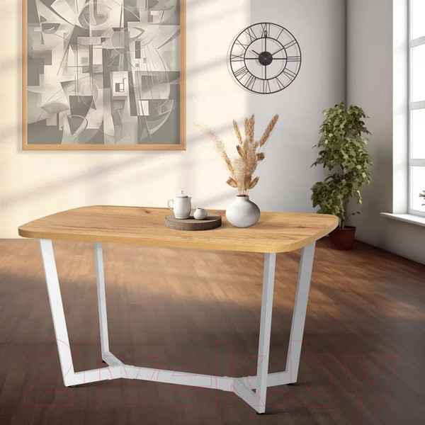 Изображение товара Обеденный стол Millwood Лофт Мюнхен Л 130x80x75 (дуб золотой Craft/металл белый)
