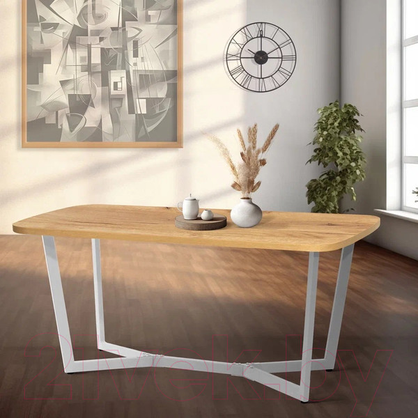 Изображение товара Обеденный стол Millwood Лофт Мюнхен Л 160x80x75 (дуб золотой Craft/металл белый)